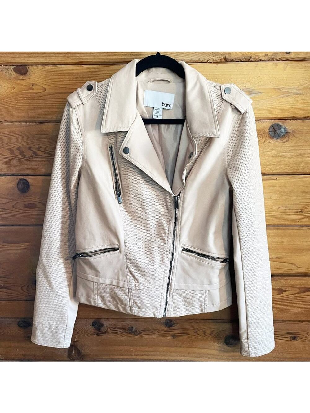 BarIII non leather Zip-up Moto Jacket Size Medium beige Pale Pink color
